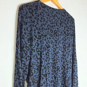Mudd Size 20 Navy Cheetah Print Long Sleeve Knit Top Womens Plus Size Stretch